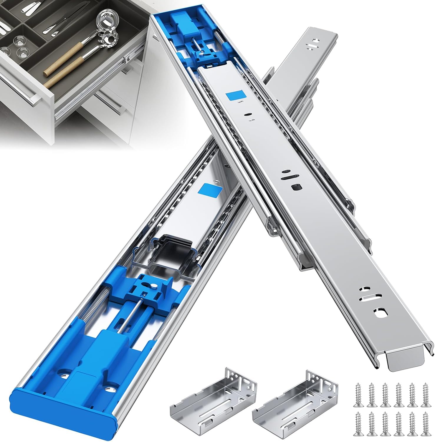 Drawer Slide Pair - รางลิ้นชักแบบลูกปืนปิดนุ่มนวลขนาด 14 นิ้ว รองรับน้ำหนักได้ถึง 100 ปอนด์