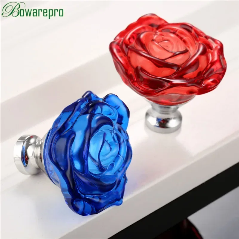 Furniture Joint Hardware - Bowarepro 50 มม.คริสตัลRoseแก้วจับตู้ลิ้นชักดึงตู้เสื้อผ้าครัวเฟอร์นิเจอร์ฮาร์ดแวร์Knobs Handles