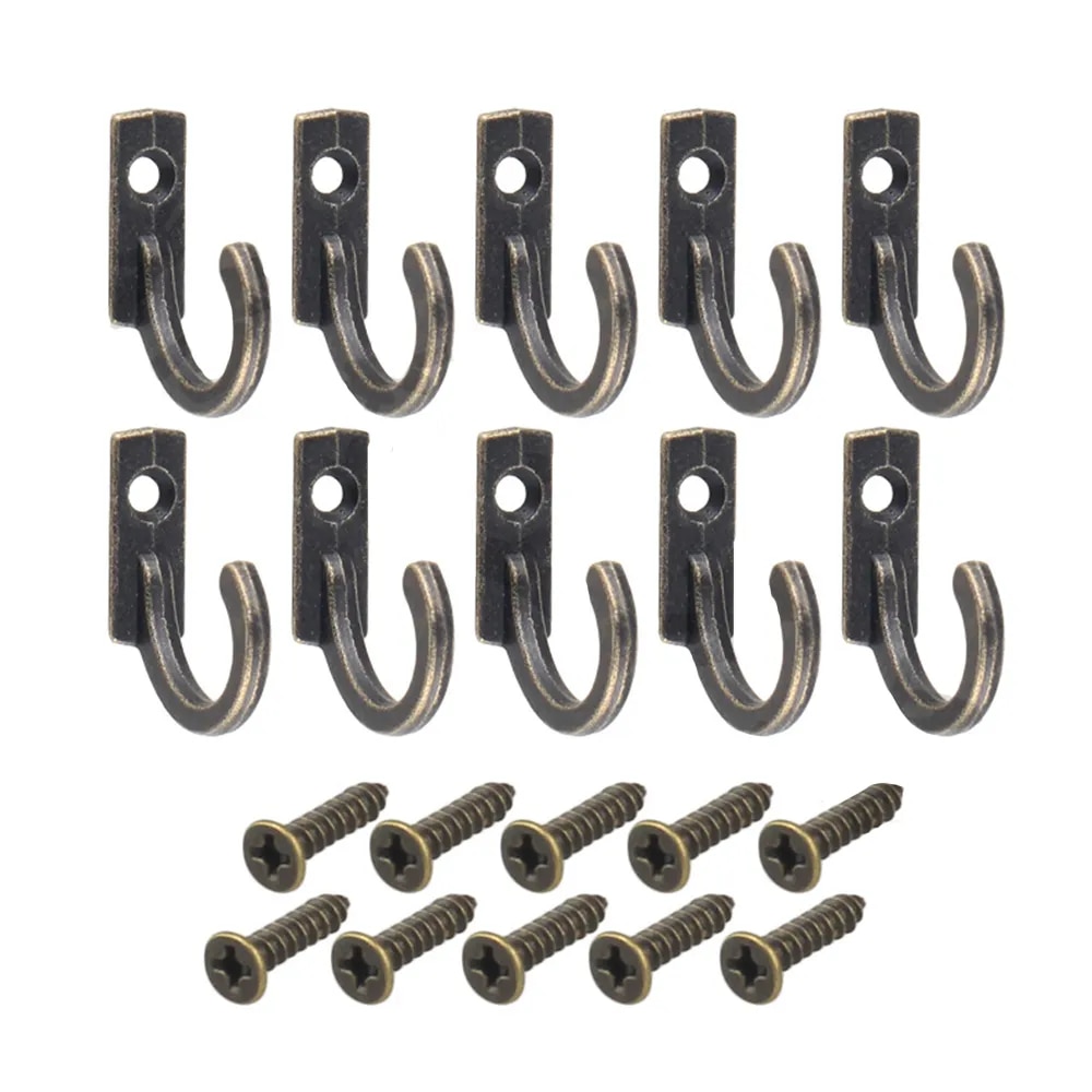 Furniture Hook Hardware - 10 ชิ้น/ชุด ตะขอแขวนผนังสไตล์วินเทจ ตะขอโค้งแบบล็อคสำหรับกล่องเครื่องประดับไม้ เฟอร์นิเจอร์ และตกแต่งบ้าน