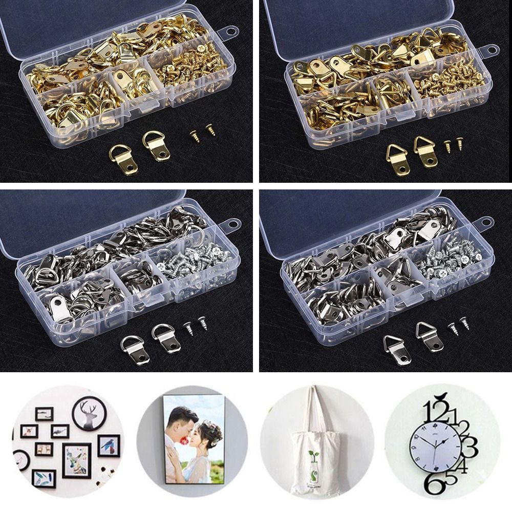 Furniture Hook Hardware - 100ชิ้นห่วงรูปสามเหลี่ยมสองรูสีทองรูปตัว D ที่แขวน bingkai cermin รูปภาพภาพสีน้ำมันที่แขวน