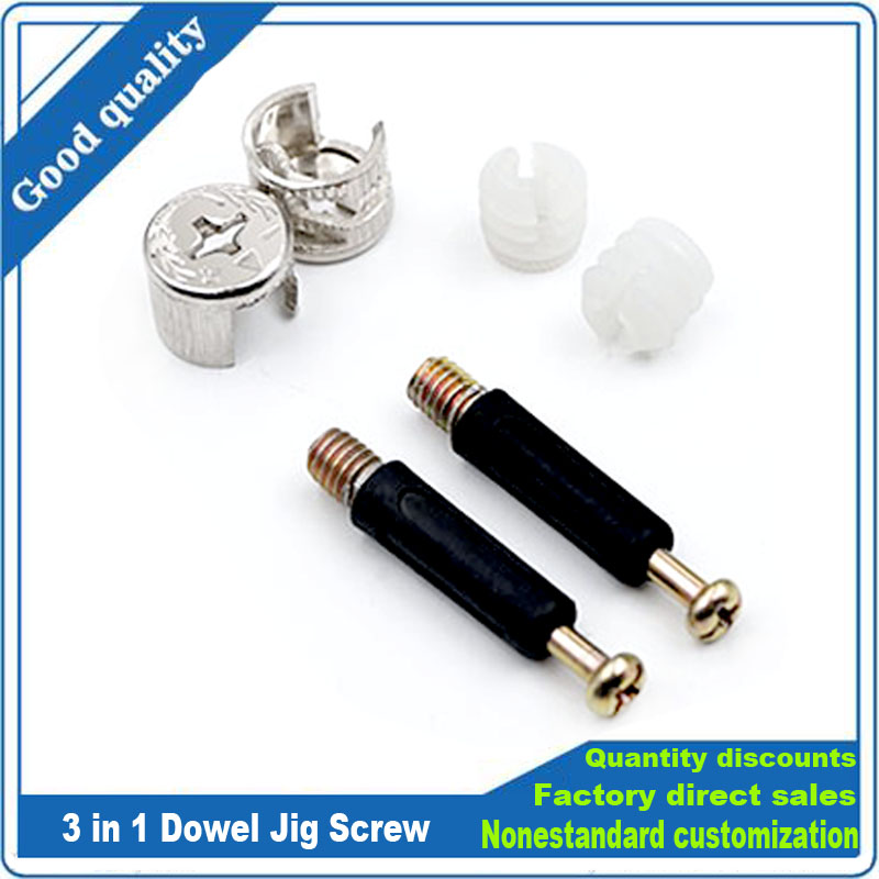 Furniture Hardware Screws - ชุดอุปกรณ์เชื่อมต่อเฟอร์นิเจอร์แบบ 3 in 1 พร้อมจิ๊กเดือย สกรู