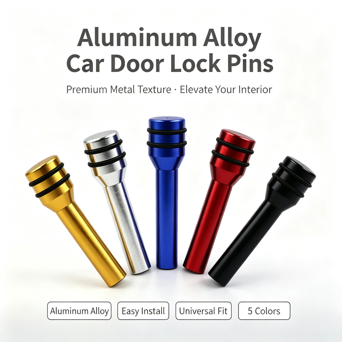 Universal Furniture Hardware - ชุดปุ่มล็อคประตูรถยนต์อะลูมิเนียมอัลลอยด์ 4 ชิ้น อุปกรณ์ตกแต่งภายในรถยนต์ รุ่นอัพเกรด พร้อมฝาครอบปุ่มล็อค