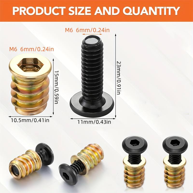 Furniture Hardware Screws - ชุดเครื่องมือรวมอุปกรณ์ยึดเกลียว 10 ชิ้น สำหรับเฟอร์นิเจอร์ไม้ ข้อต่อสกรูหกเหลี่ยม ตัวเชื่อมต่อสกรู