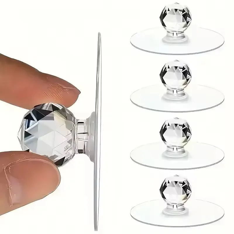 Furniture Hook Hardware - 20 ชิ้น ลูกบิดประตูคริสตัลใส ลูกบิดประตูตู้ ลูกบิดลิ้นชัก มือจับแบบมีกาวในตัว
