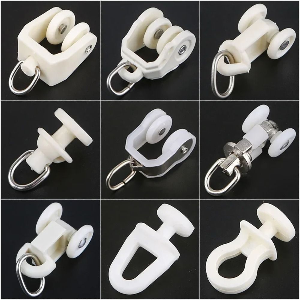 Furniture Hook Hardware - ล้อรางม่านแบบโค้งตรง 10 ชิ้น วงแหวนเกี่ยวผ้าม่าน ตัวเลื่อนรางม่าน อุปกรณ์ฮาร์ดแวร์เฟอร์นิเจอร์