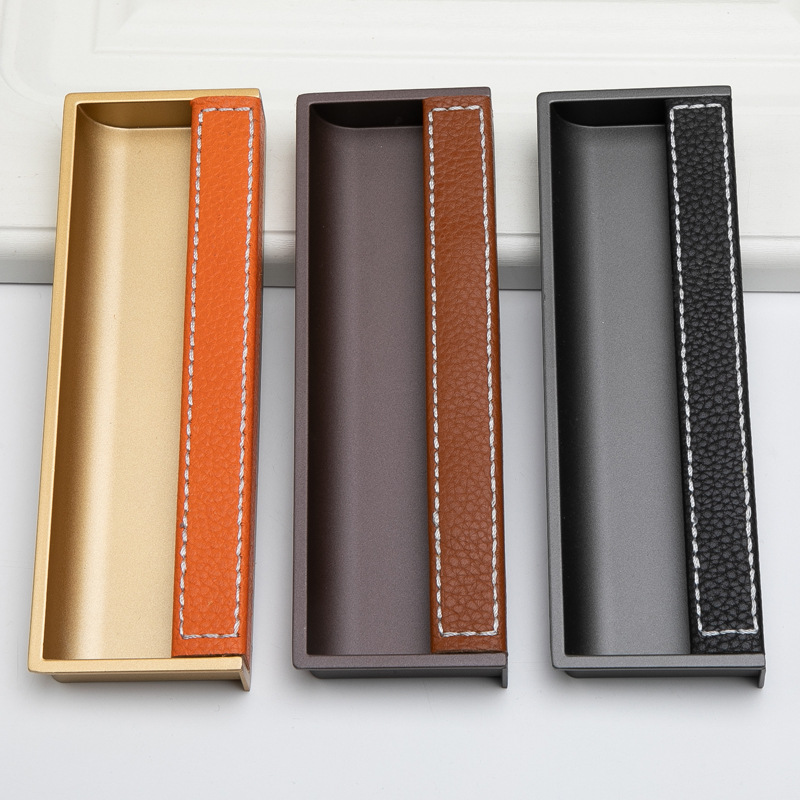 Furniture Grade Hardware - สังกะสีอัลลอยด์คุณภาพสูงตกแต่งตู้เฟอร์นิเจอร์ฮาร์ดแวร์ประตูหนังรู้สึกห้องนอน Dark ปุ่ม PUSH Pull Handle