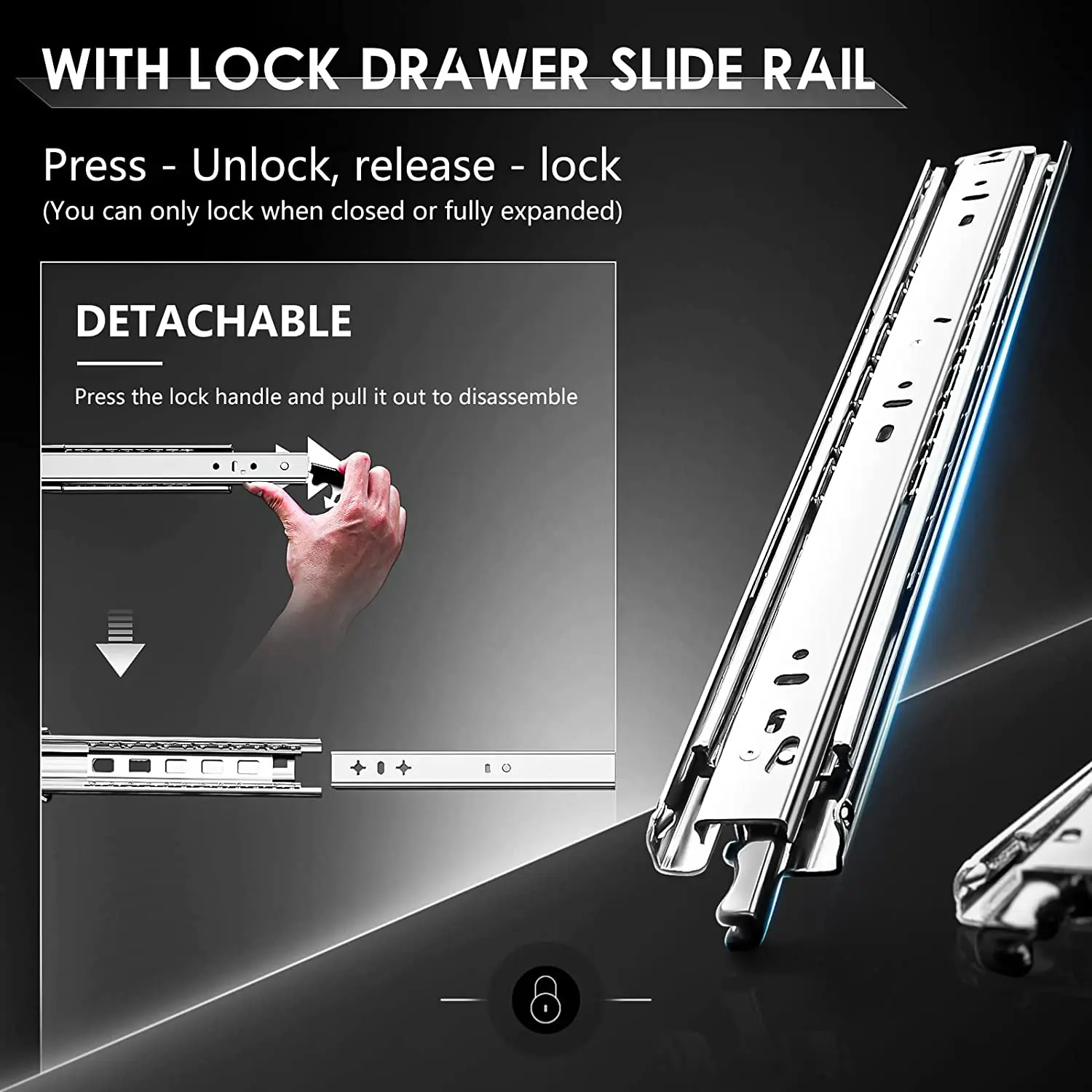 Drawer Slide Pair - รางลิ้นชักแบบลูกปืน รับน้ำหนัก 170 ปอนด์ 1 คู่