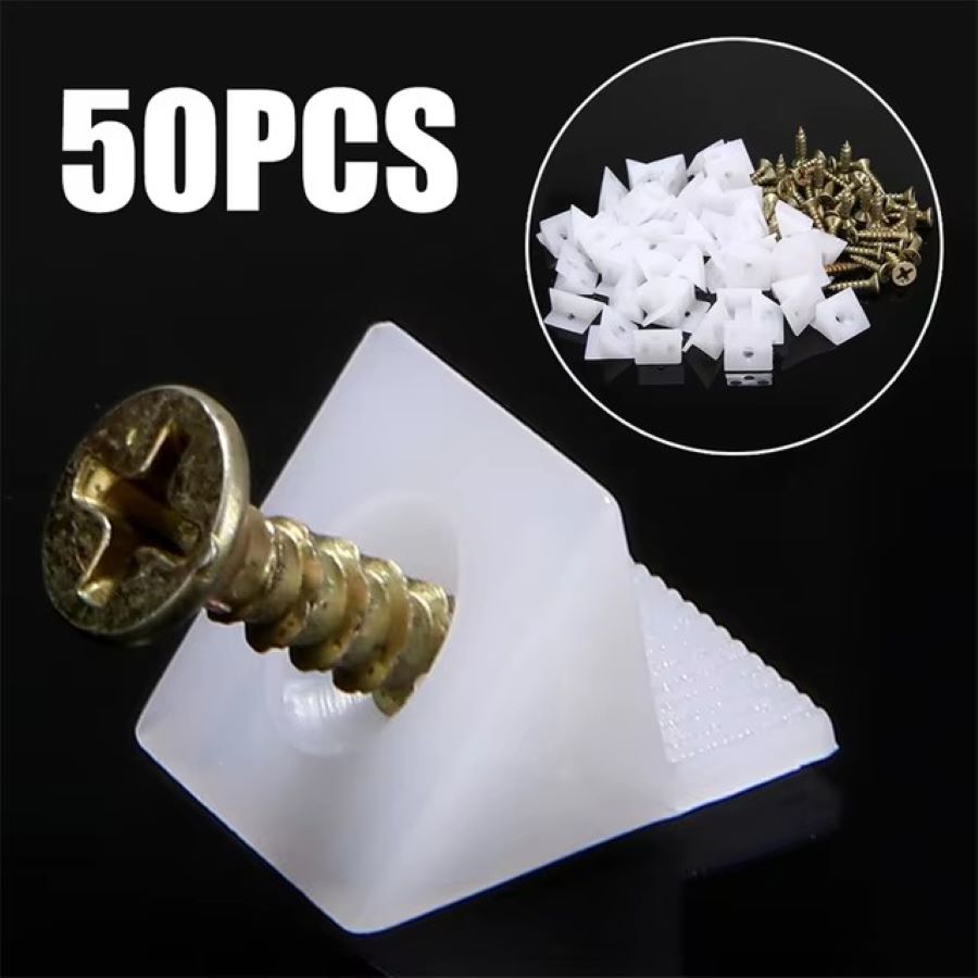 Furniture Hardware Screws - ชุดซ่อมฐานลิ้นชักเฟอร์นิเจอร์ 50/100 ชิ้น พร้อมสกรู สำหรับซ่อมแซมและยึดมุมลิ้นชัก